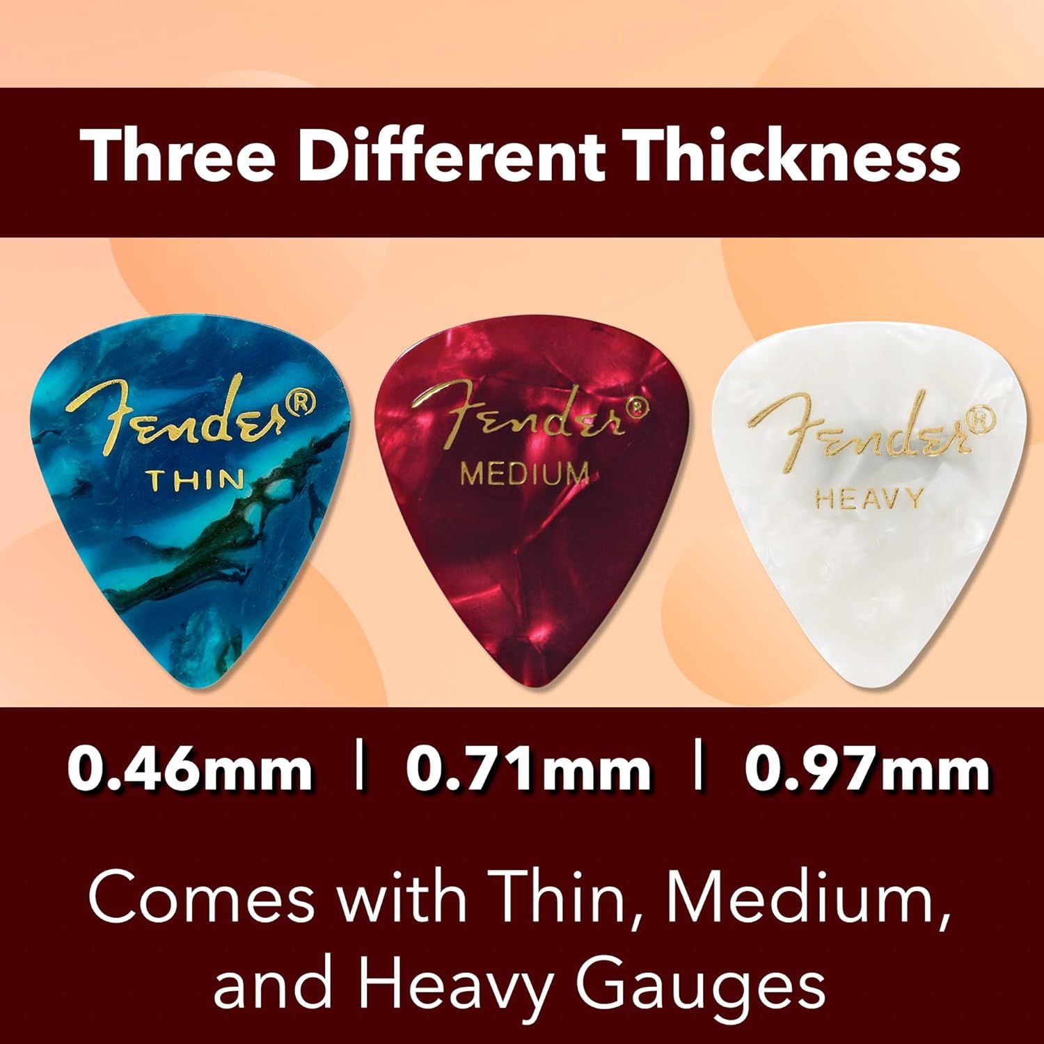 Communicates that the product comes with three different gauge options (0.46mm, 0.71mm, 0.97mm) to meet different playing preferences and needs.