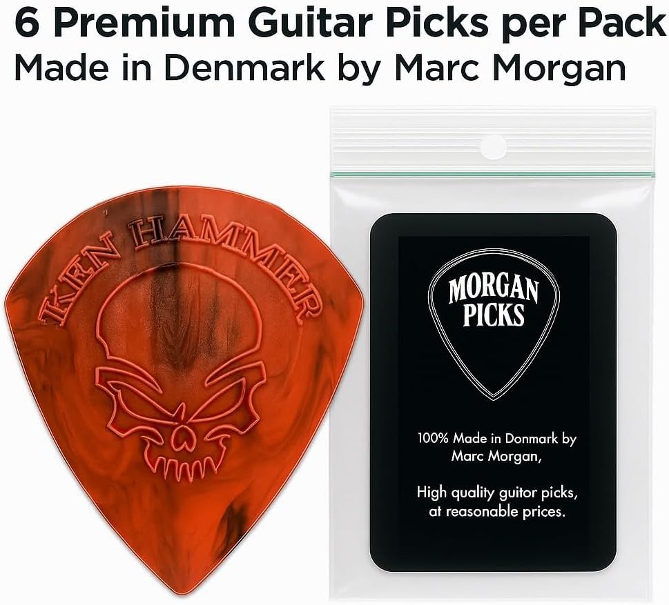 Shows the customer what they receive when purchasing: the guitar pick itself and its branded packaging, helping shoppers understand the complete product offering. Emphasizes the brand identity,…