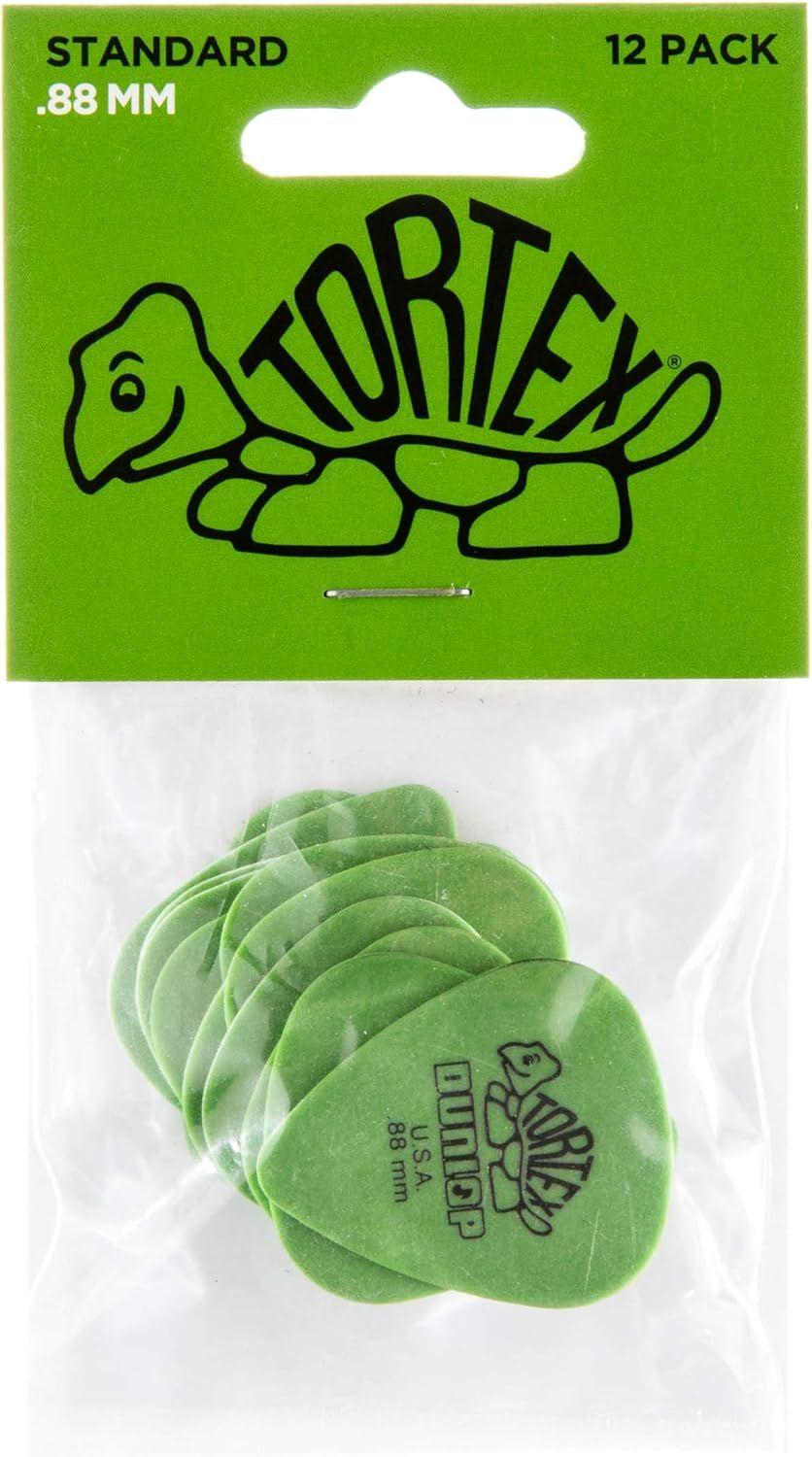 Shows the customer exactly what they receive in the package—a 12-pack of Tortex guitar picks with standard .88mm thickness—to set clear expectations about quantity and product specifications.
