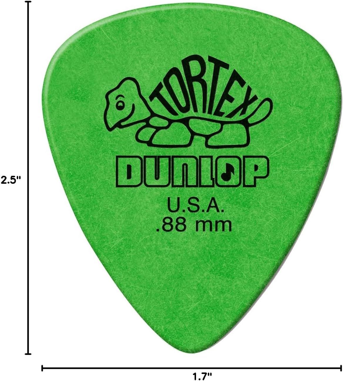 Communicates the exact physical size of the guitar pick (2.5 inches by 1.7 inches, .88mm thickness) to help shoppers understand the product's dimensions before purchase.