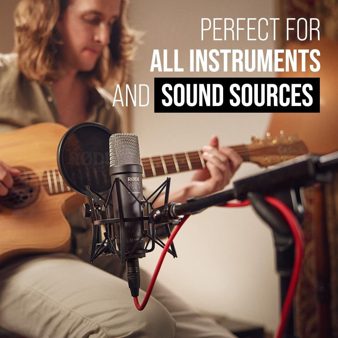 Communicates that the microphone is versatile and compatible with all instruments and sound sources, reassuring musicians and content creators of its broad applicability.
