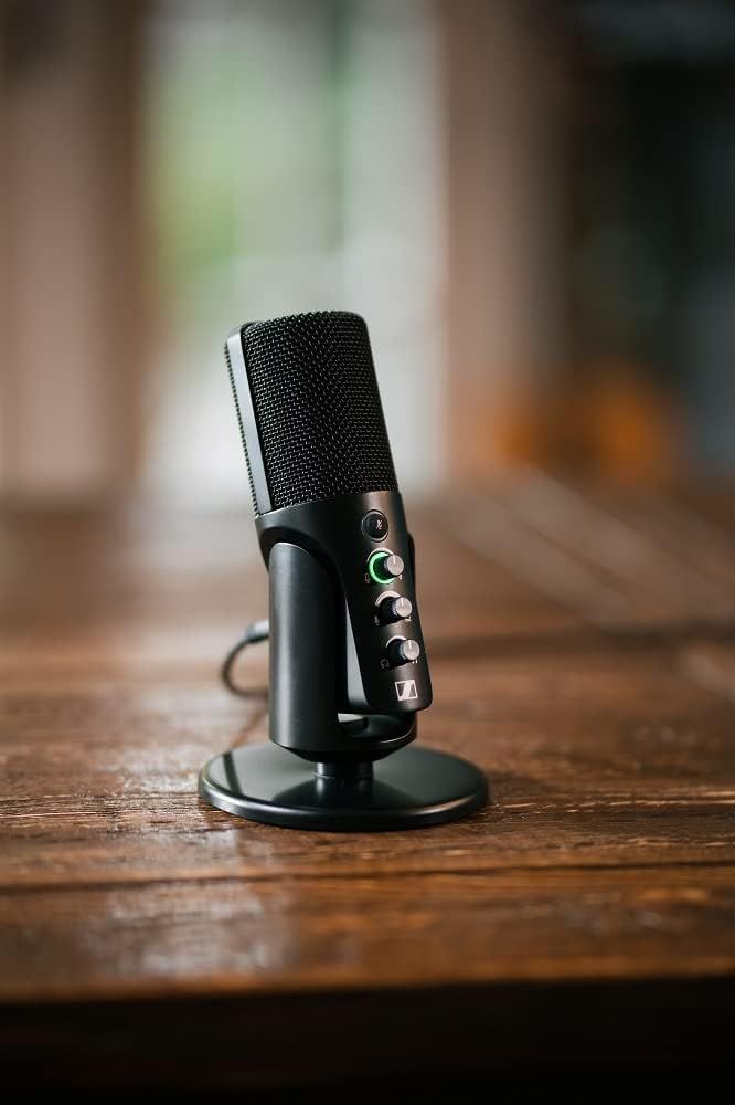 Shows the microphone in a natural, real-world environment to help shoppers visualize the product in use on their desk or workspace.