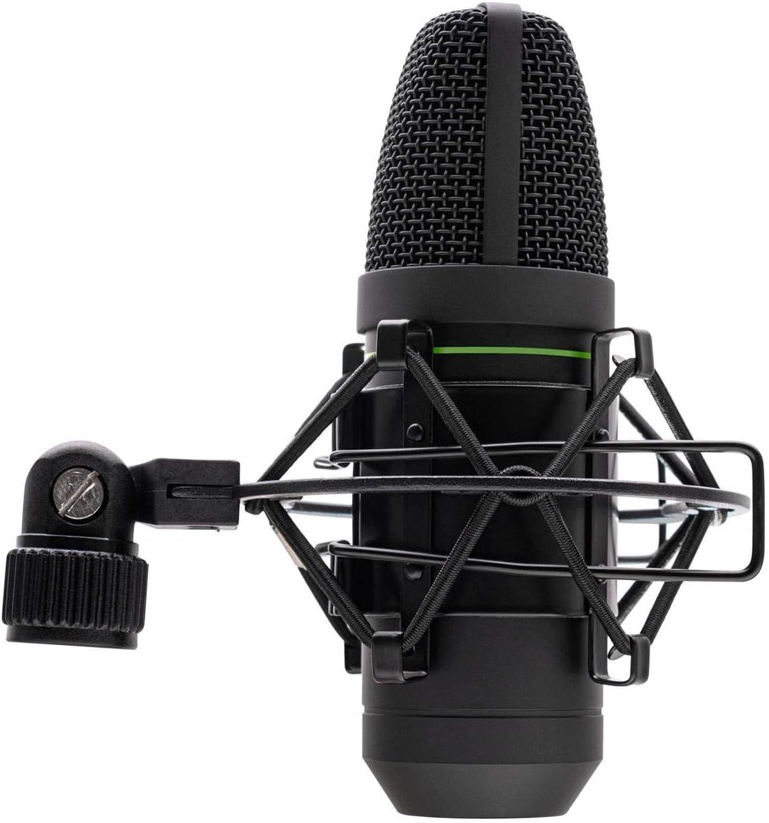 Provides a clean, catalog-style product view showing the microphone and its shock mount accessory on a white background for clear product visualization.