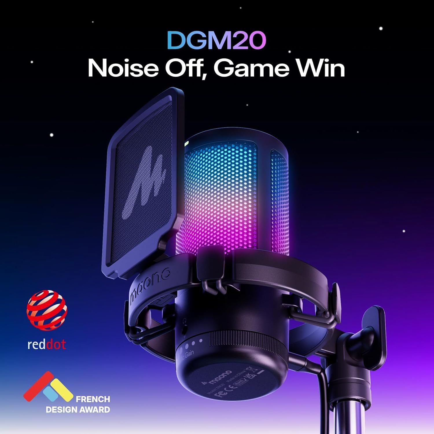 Highlights the microphone's noise-canceling capability to reassure gamers and content creators that they can achieve clear audio quality without background interference.