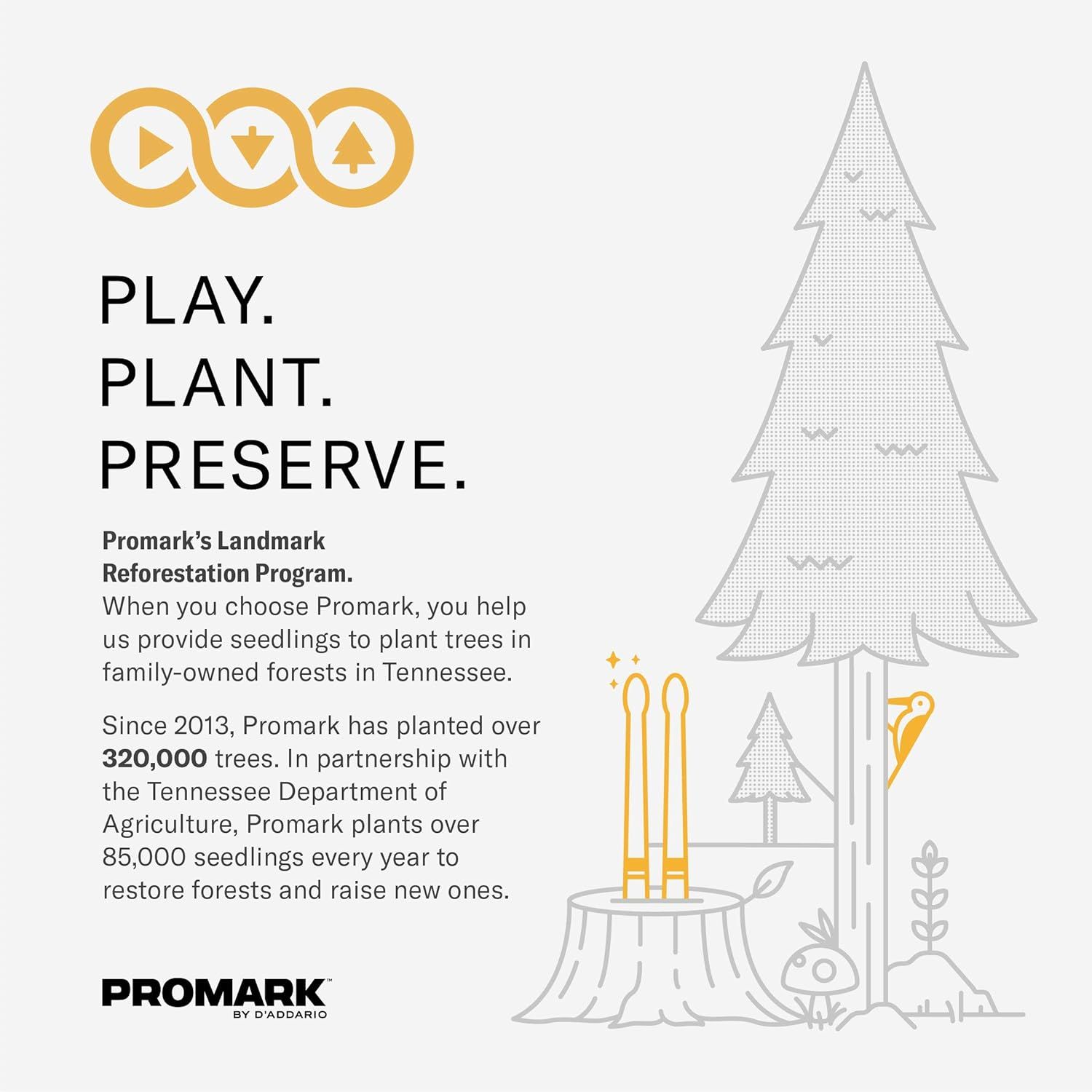 Communicates Promark's brand values and environmental commitment through their Landmark Reforestation Program, building emotional connection and trust by showing the brand's positive impact on…