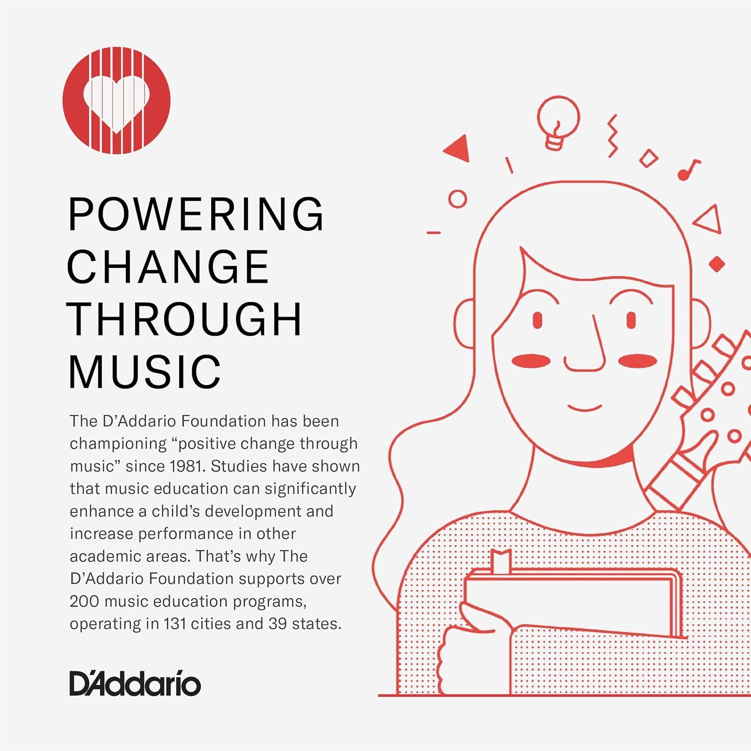 Communicates the D'Addario Foundation's mission and heritage in music education, building brand trust and emotional connection by highlighting their long-standing commitment to positive social…