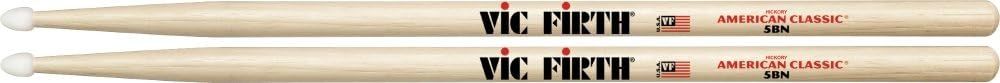 Provides a clean, catalog-style view of the drumsticks showing the Vic Firth branding and American Classic 5BN model clearly on a white background.