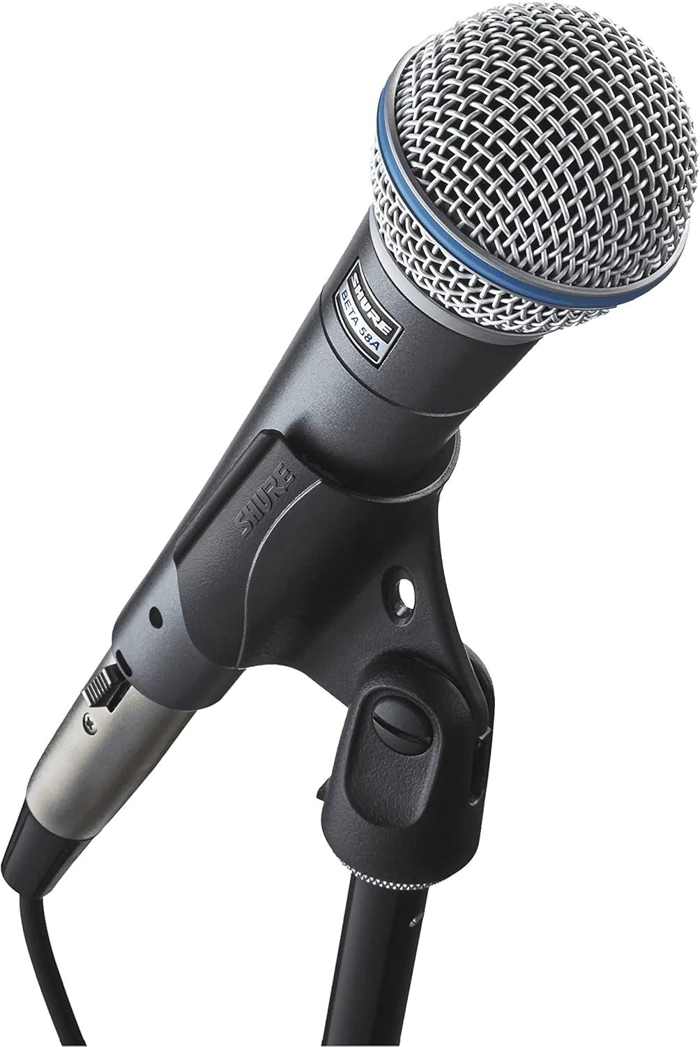 Provides a clean, catalog-style view of the microphone and its mounting clip to show the product clearly without distractions.