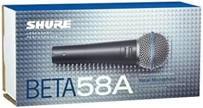 Shows the shopper exactly what they will receive in the box: the BETA 58A microphone and its retail packaging, building confidence in the purchase.
