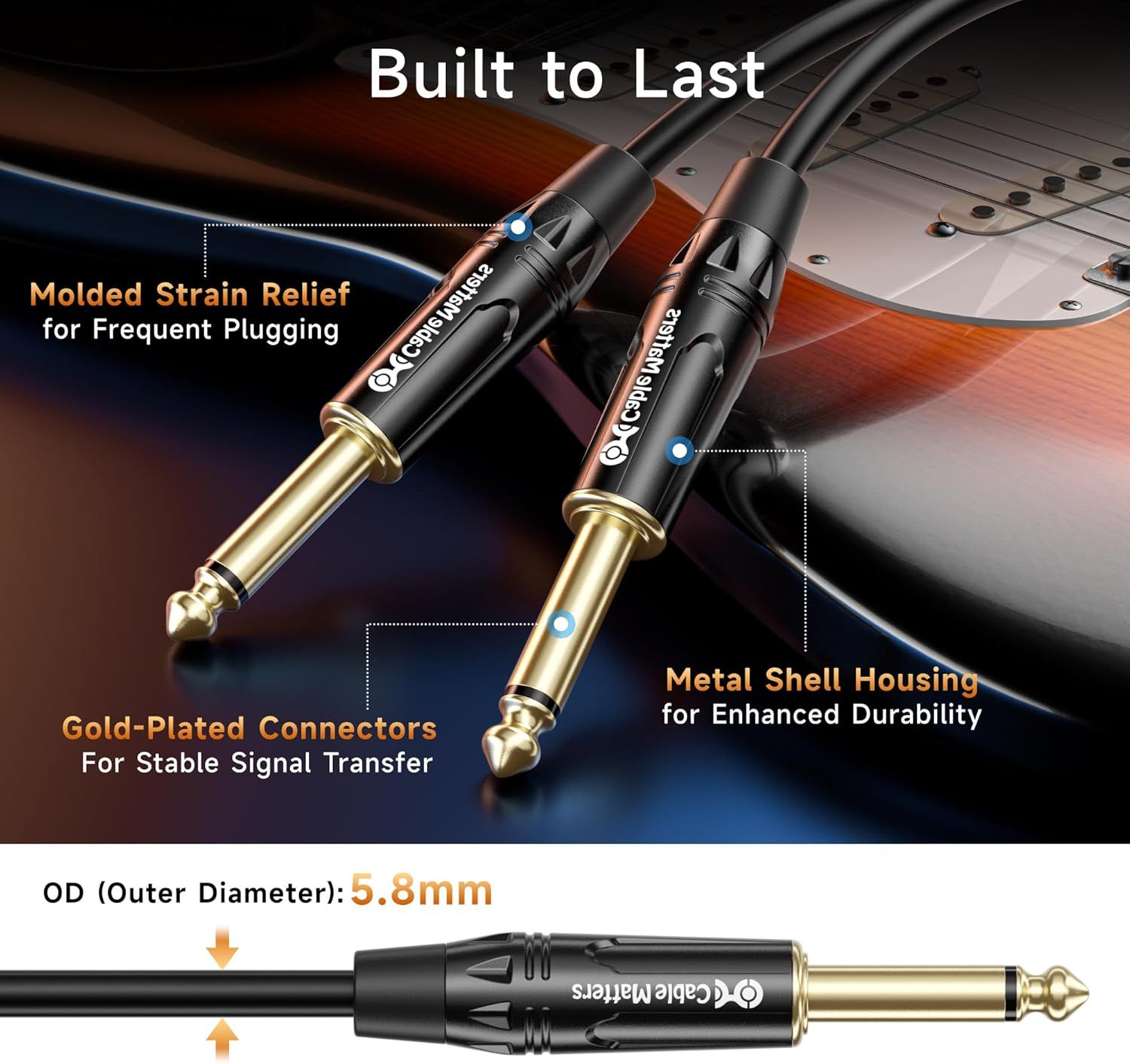 This image breaks down the physical components and construction features of the audio cable to demonstrate its durability and quality, reassuring shoppers that it's built to withstand frequent use.