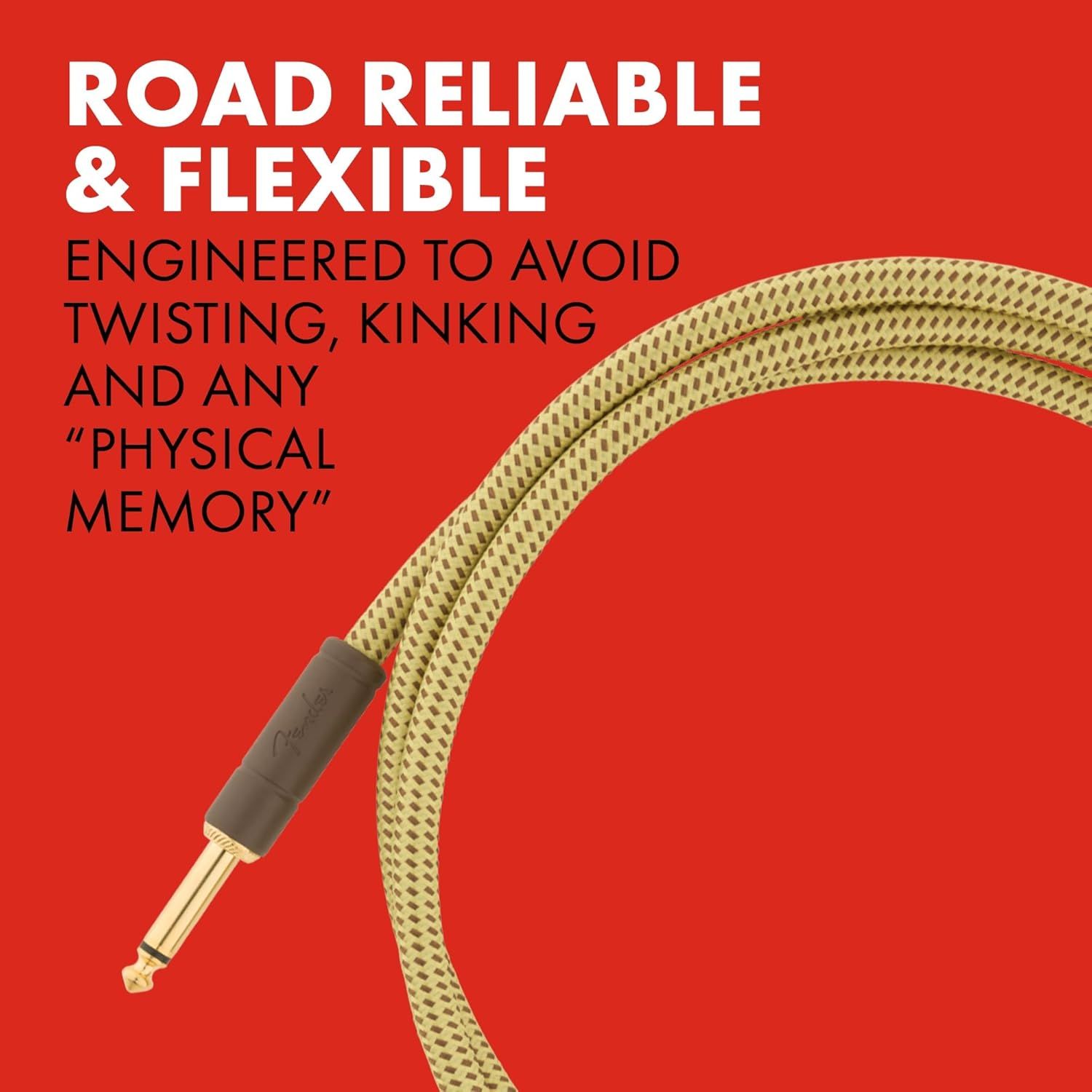 Communicates that the cable is engineered to be flexible and reliable, avoiding twisting and kinking issues to reassure shoppers of its durability and road-ready performance.