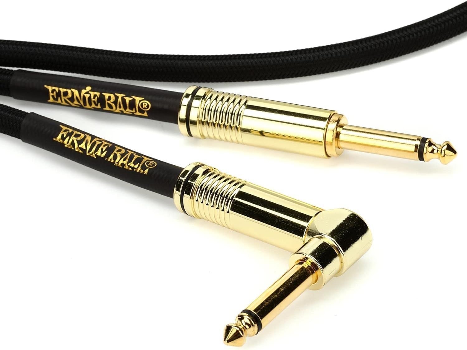 Provides a clean, catalog-style view of the Ernie Ball instrument cable with gold connectors, allowing shoppers to see the product details clearly without distractions.
