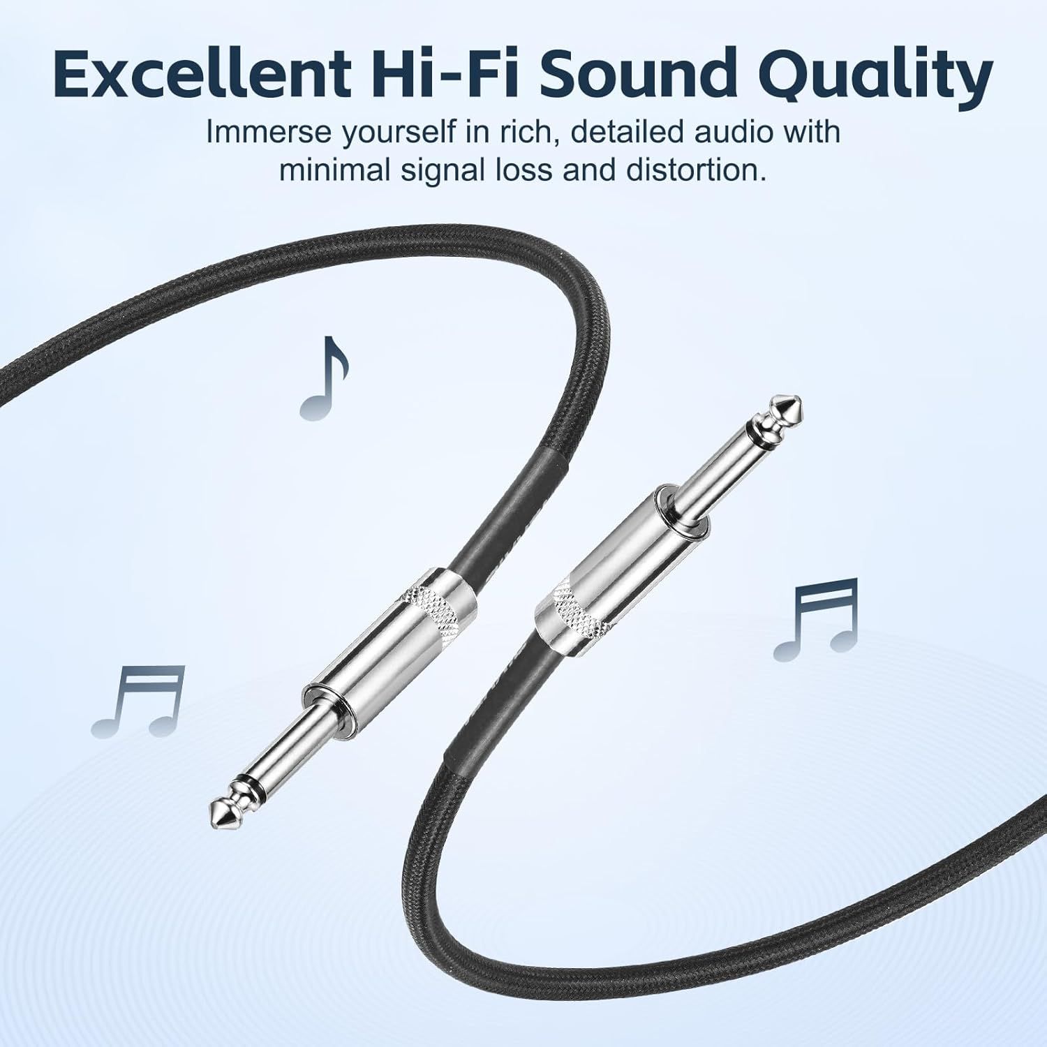 Communicates the audio cable's superior sound quality and signal fidelity to reassure shoppers they'll get rich, detailed audio with minimal distortion.