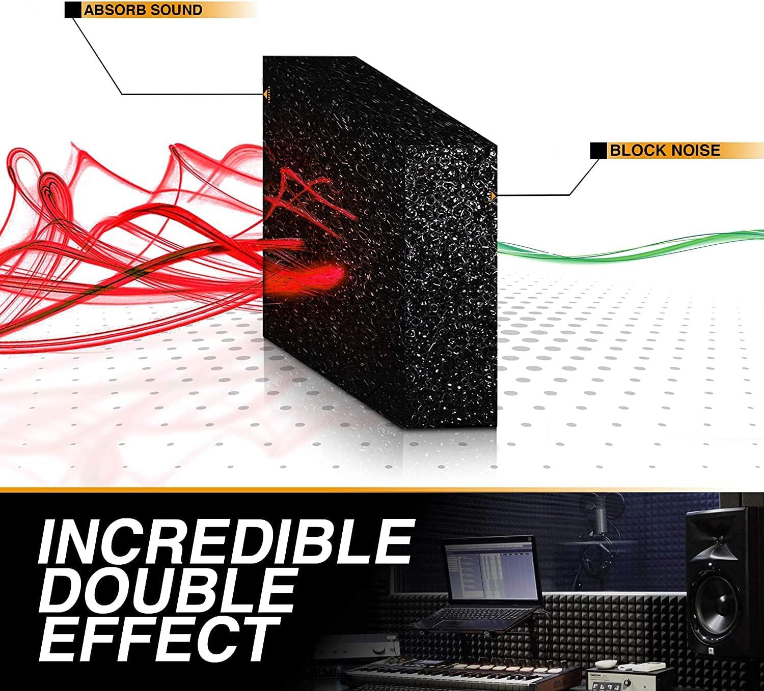 Demonstrates how the product absorbs sound and blocks noise, reassuring shoppers that it provides effective acoustic insulation for studios or quiet spaces.