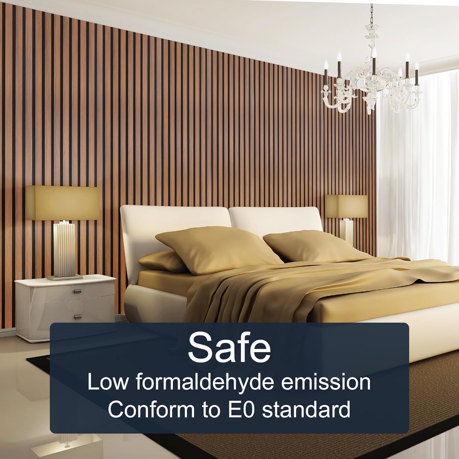Reassures shoppers that the product meets strict safety and environmental standards by highlighting low formaldehyde emissions and E0 certification, emphasizing health-conscious and eco-friendly…