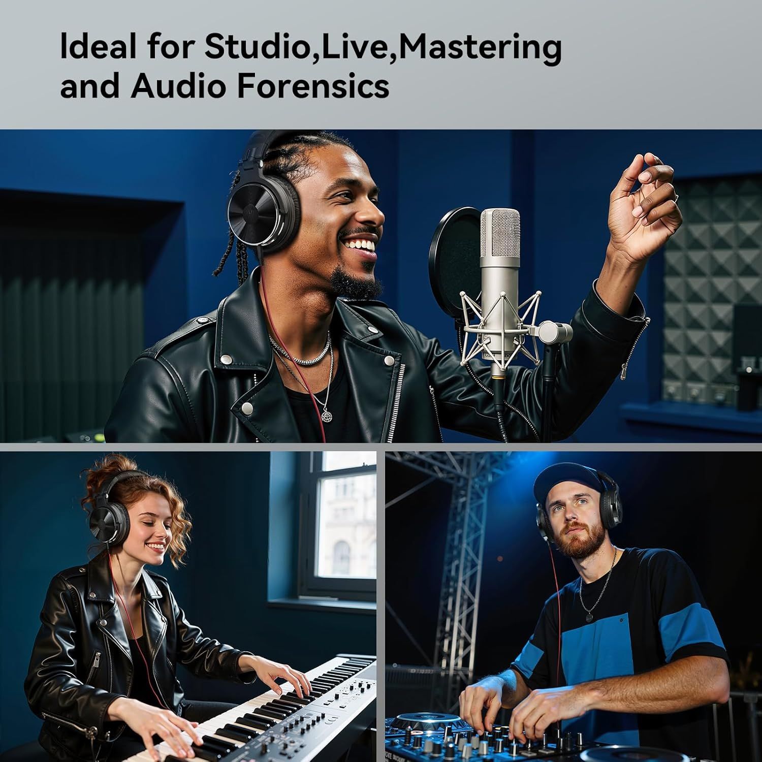 Demonstrates the product's versatility across multiple professional audio use cases, showing it's suitable for recording studios, live performances, mastering work, and audio forensics applications.