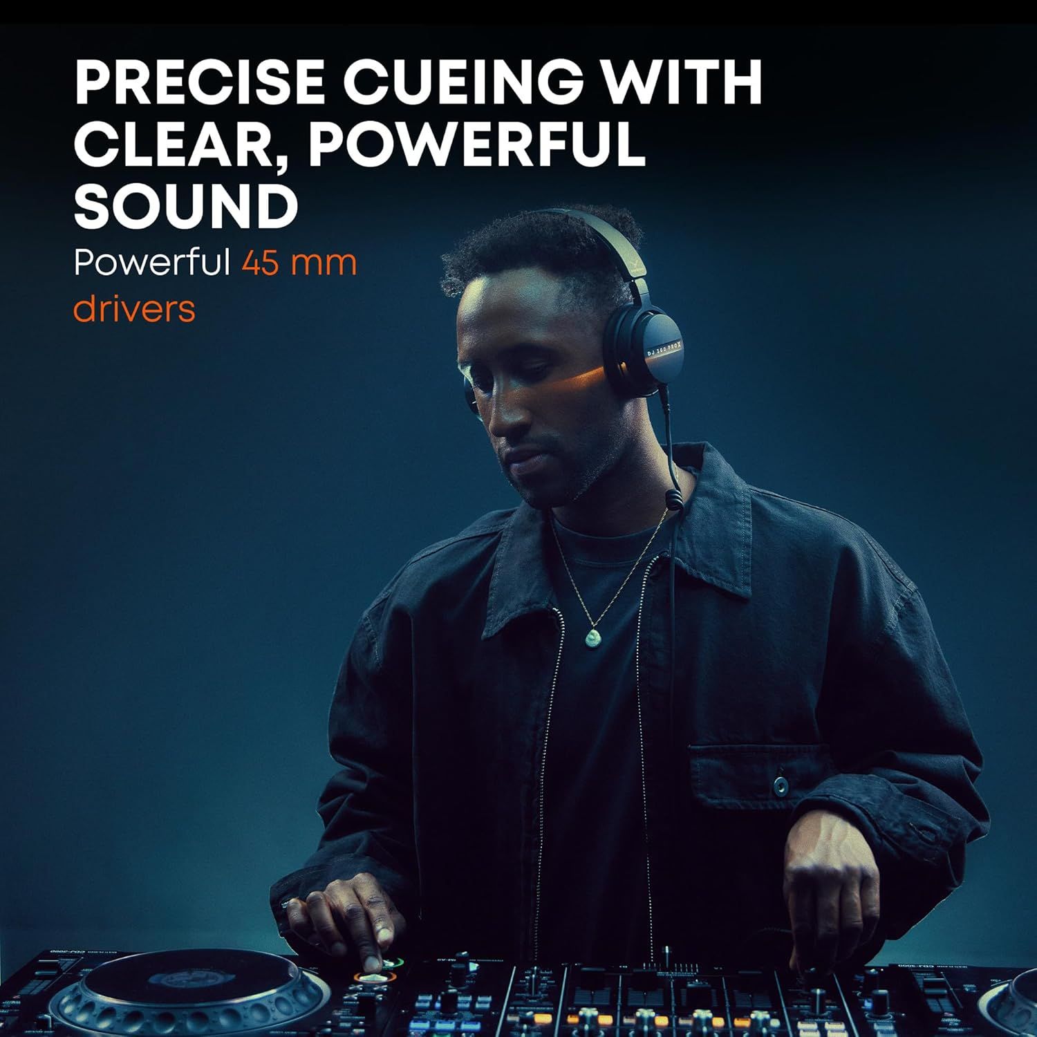 Highlights the technical specification of 45mm drivers to communicate superior audio performance and sound quality to shoppers interested in headphone specifications. Communicates the primary…