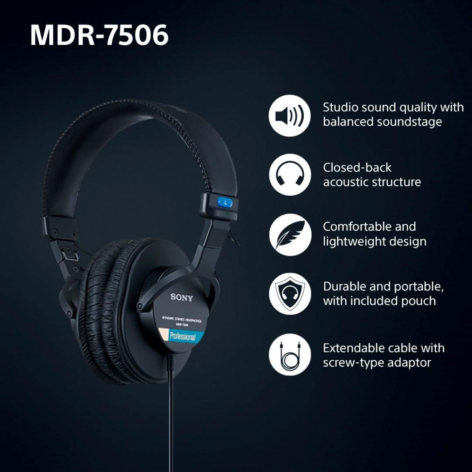 Communicates multiple distinct selling benefits of the headphones through a visually segmented layout with icons and text, helping shoppers understand the comprehensive value proposition of the…