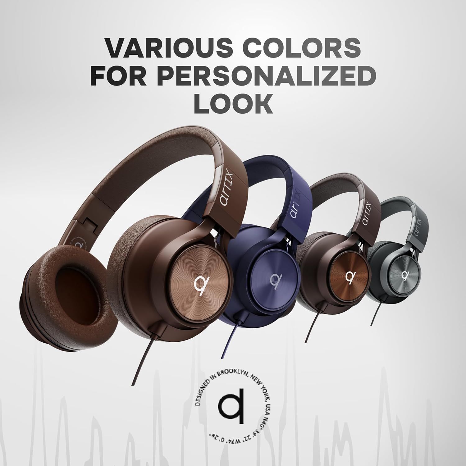 Showcases the brand's product lineup by displaying multiple color options available for the headphones, helping shoppers choose their preferred style and reinforcing the brand's design identity.