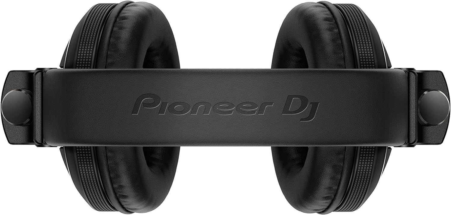 Provides a clean, catalog-style view of the Pioneer DJ headphones from the top angle, showing the headband branding and overall product design without distractions.
