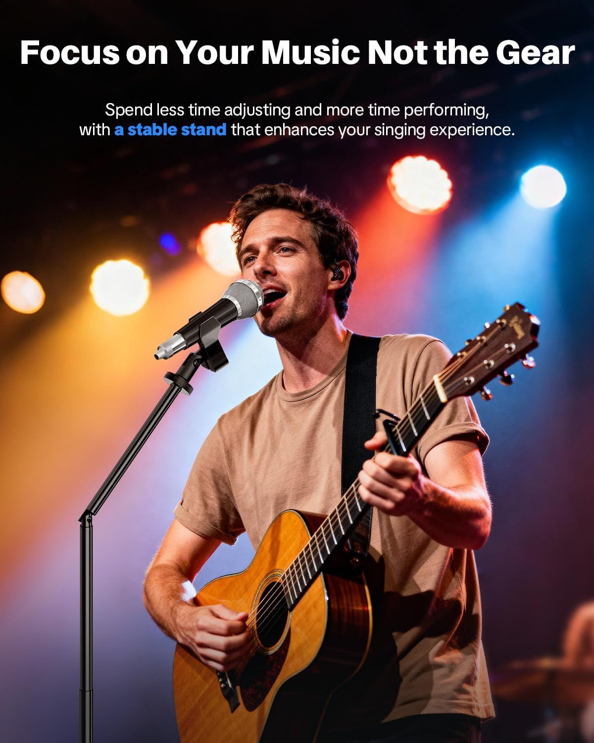 Communicates that the microphone stand is stable and reliable, allowing performers to focus on their music rather than adjusting equipment, enhancing the overall performance experience.