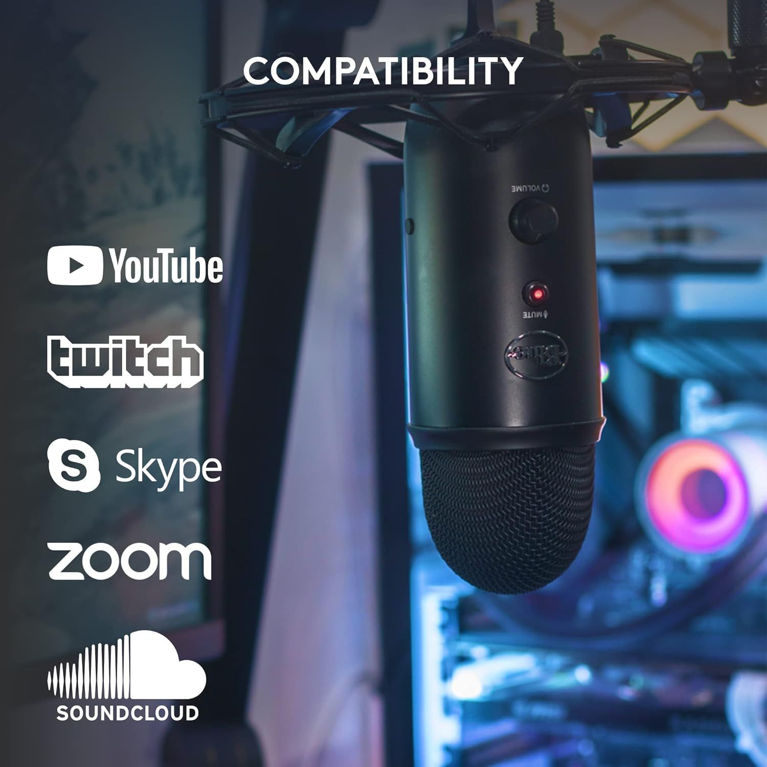 Demonstrates that the microphone is compatible with multiple streaming and communication platforms, reassuring shoppers that it works with their preferred software.