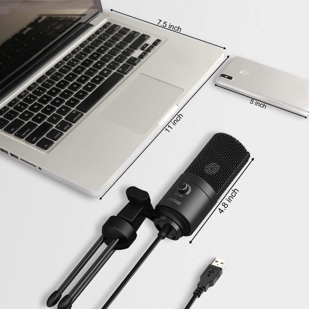 Communicates the exact physical dimensions of the microphone and its components to help shoppers understand the product's size and ensure it fits their workspace or setup needs.