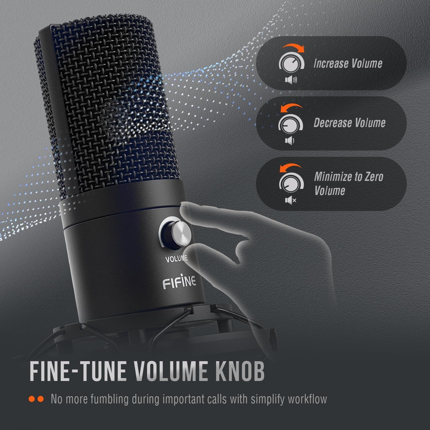 Demonstrates how to use the fine-tune volume knob with three different adjustment options, simplifying the workflow for users during calls. Highlights the precision volume control feature that…