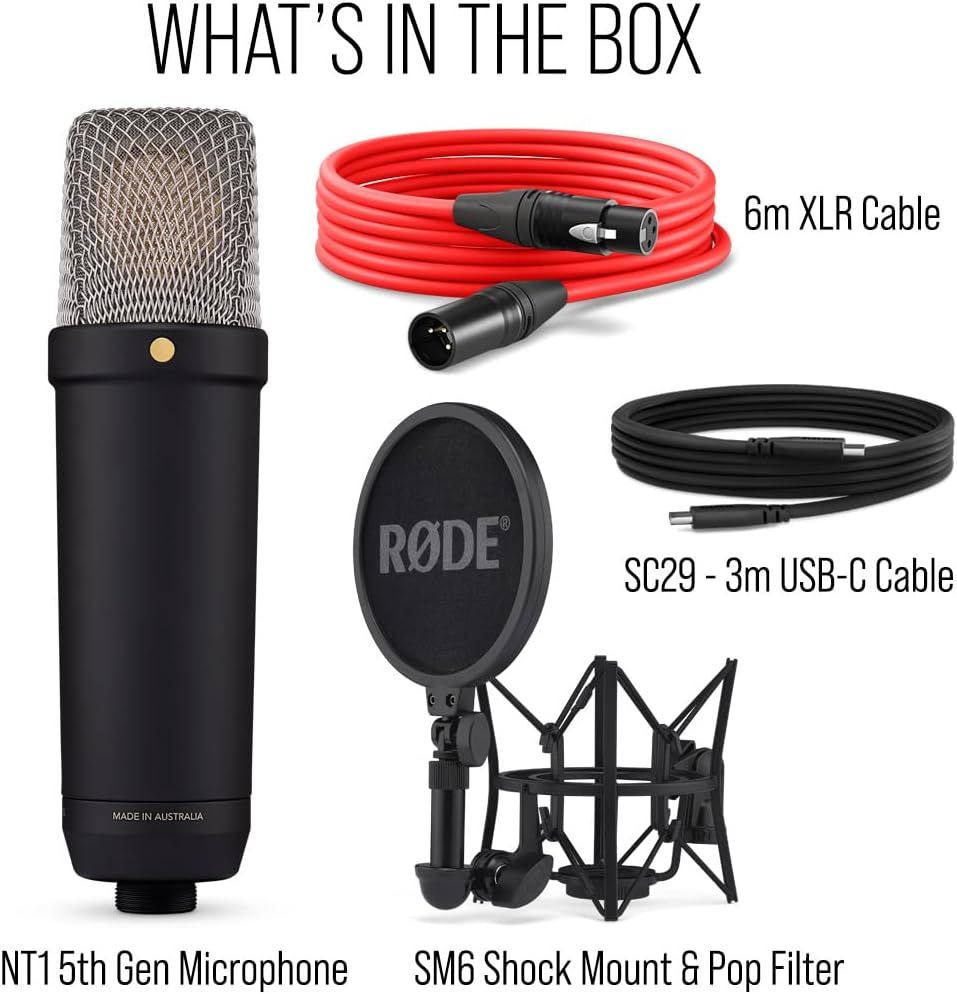 Shows all items included with the microphone purchase to help shoppers understand the complete package value and what accessories they'll receive.