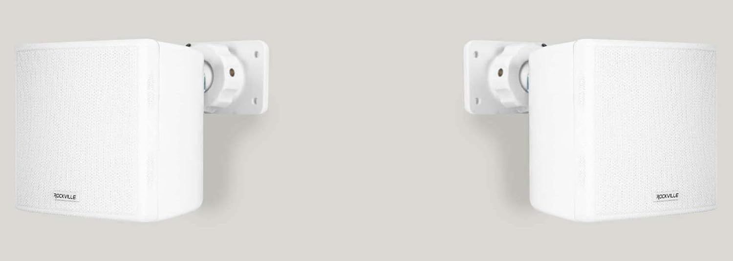 Provides a clean, catalog-style view of the product showing the speakers with their mounting hardware from multiple angles.