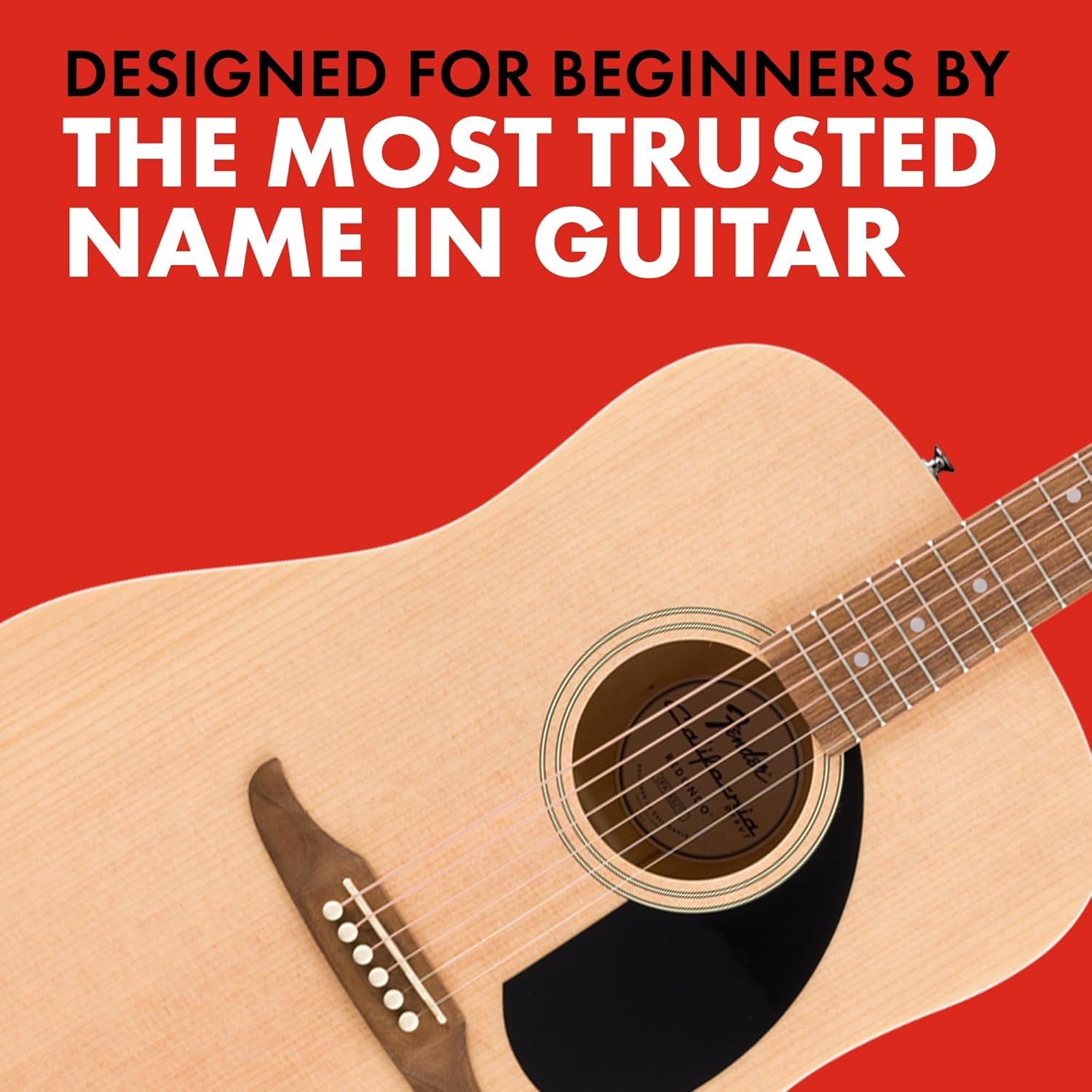 Communicates brand authority and heritage in the guitar industry to build trust and reassure beginner shoppers that this product is designed specifically for them by an established, reputable brand.
