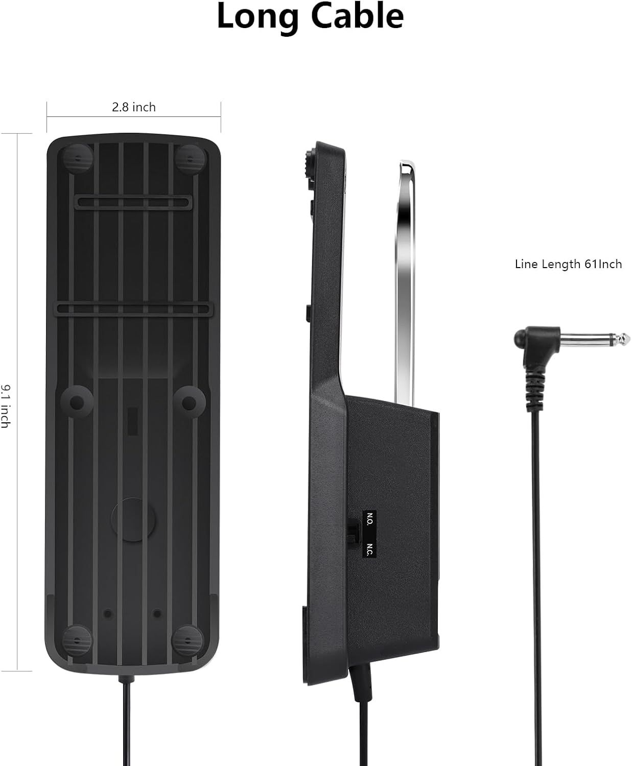 Communicates the exact physical dimensions of the product (2.8 inch width, 9.1 inch height) and the cable length (61 inches) to help shoppers understand the size and reach of the product.
