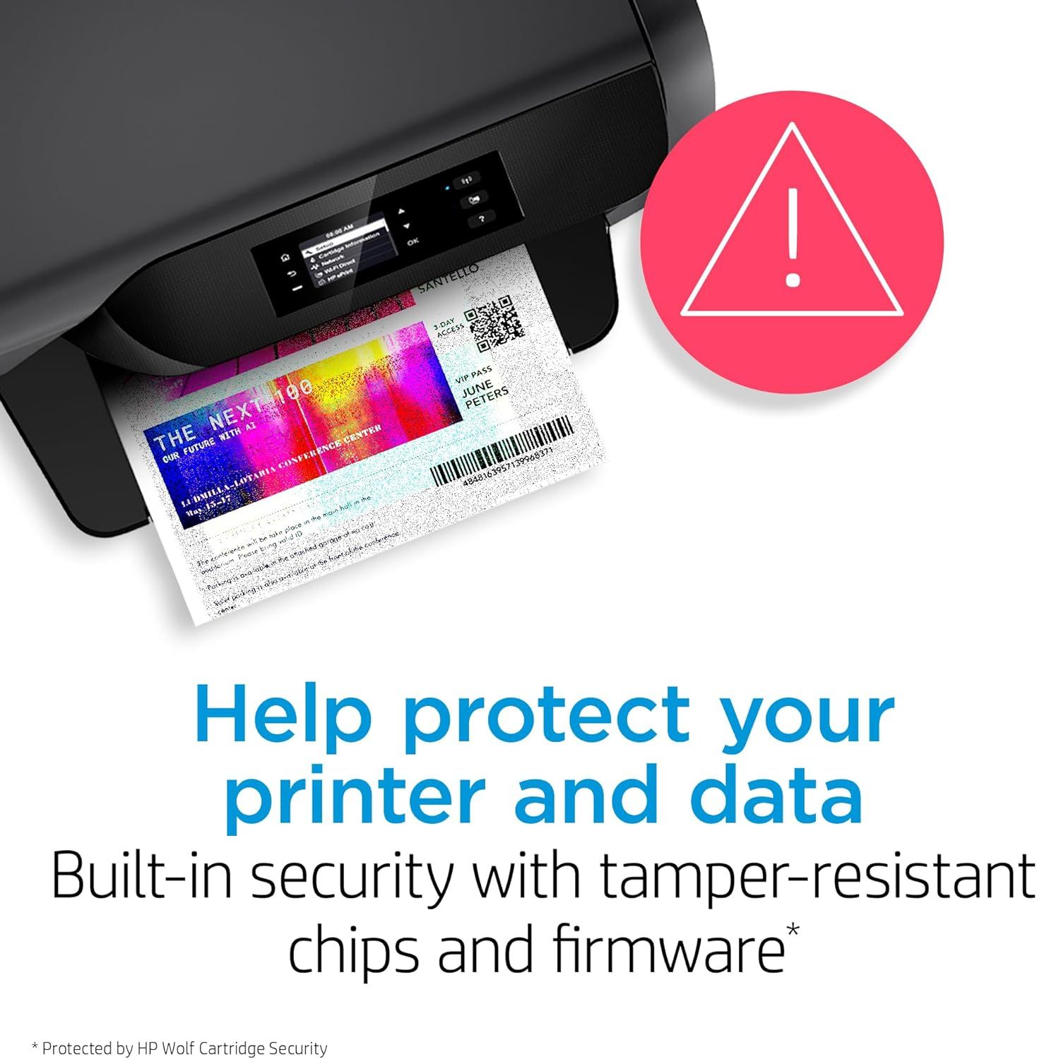 Reassures shoppers that the printer has built-in security features to protect their device and data from threats, emphasizing tamper-resistant chips and secure firmware. Communicates the core…