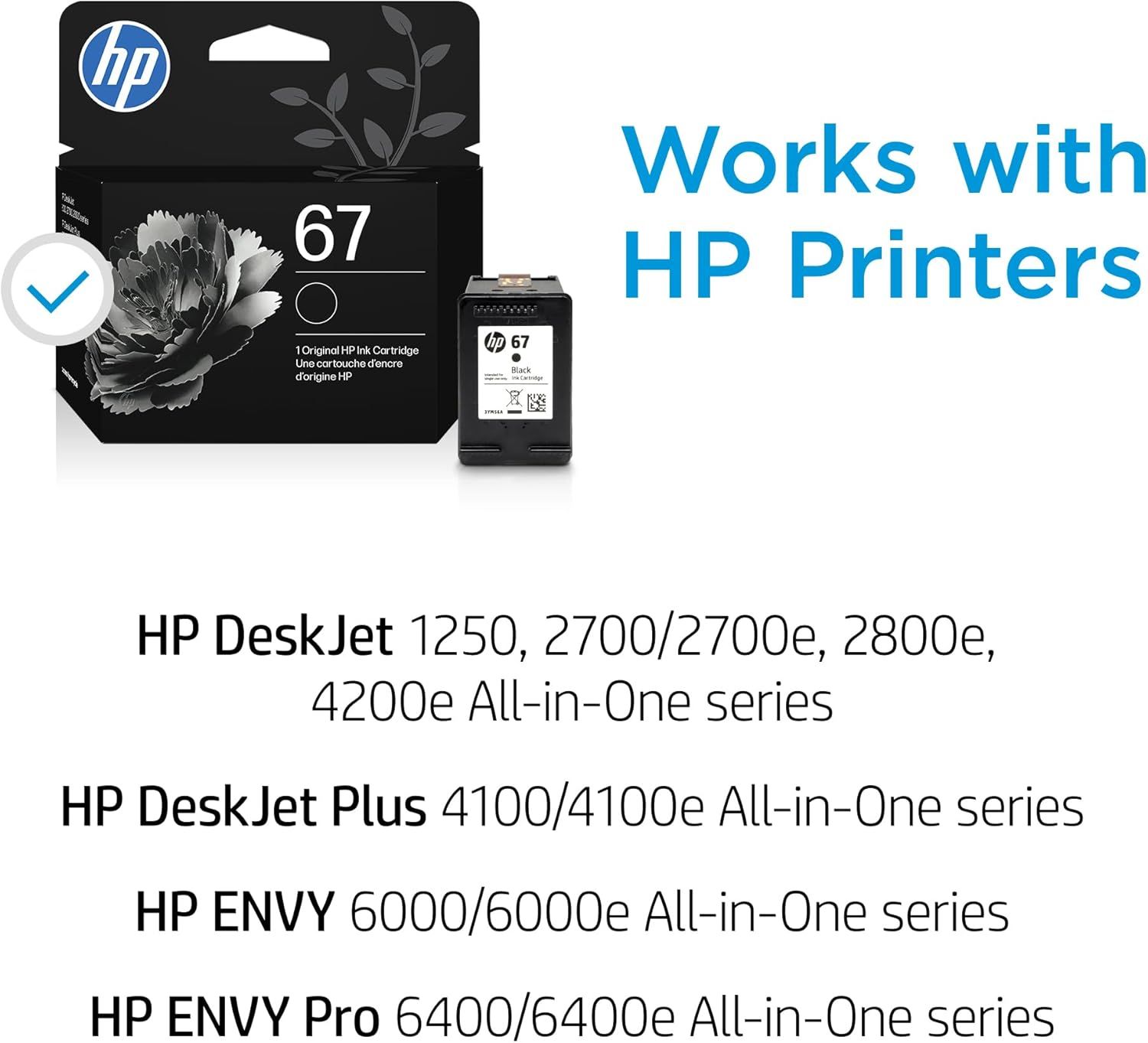 Demonstrates which HP printer models the ink cartridge is compatible with, helping shoppers confirm the product will work with their specific printer.