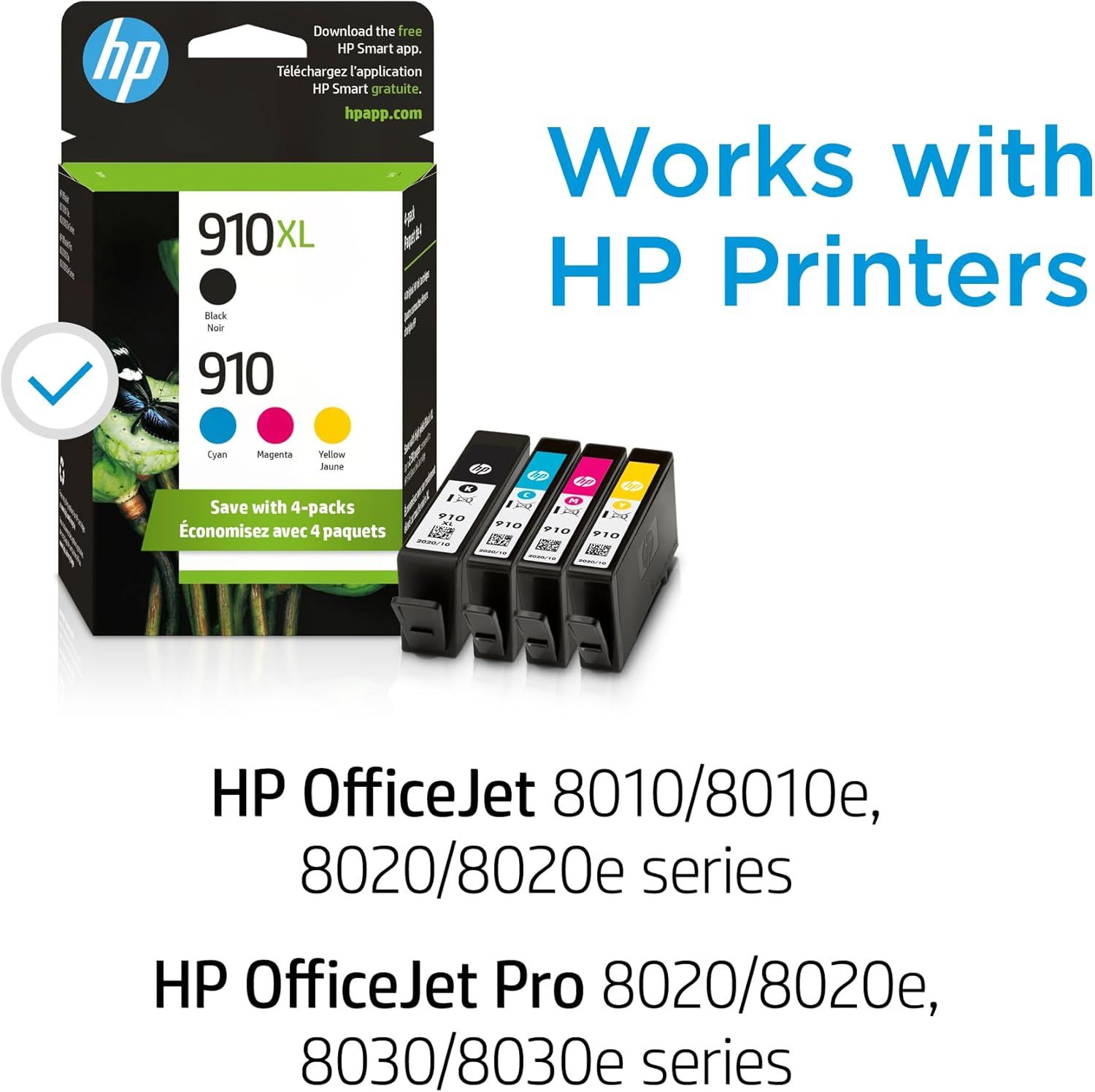 Communicates which HP printer models the ink cartridges are compatible with, helping shoppers confirm the product will work with their specific printer.