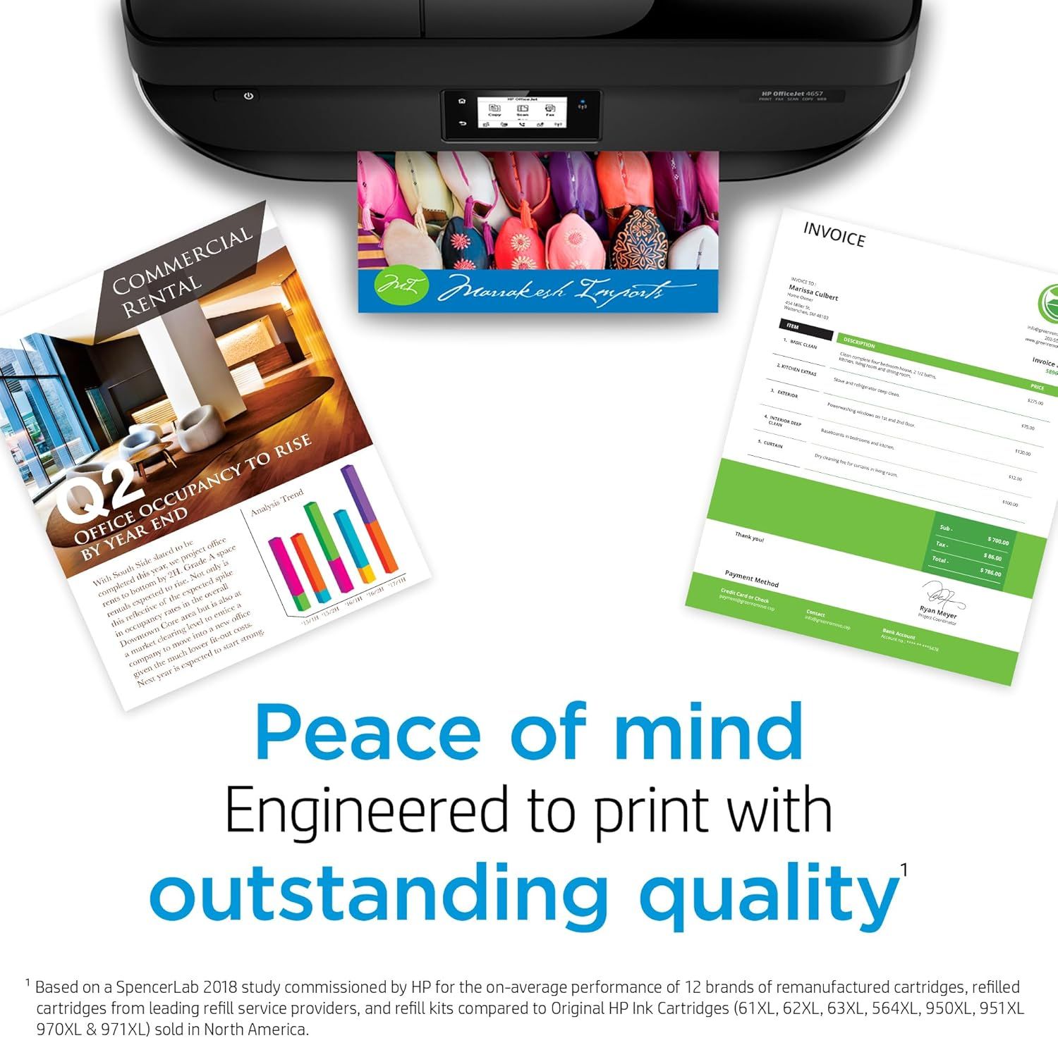 Communicates that the printer delivers outstanding, reliable print quality across various document types, providing peace of mind to the shopper.