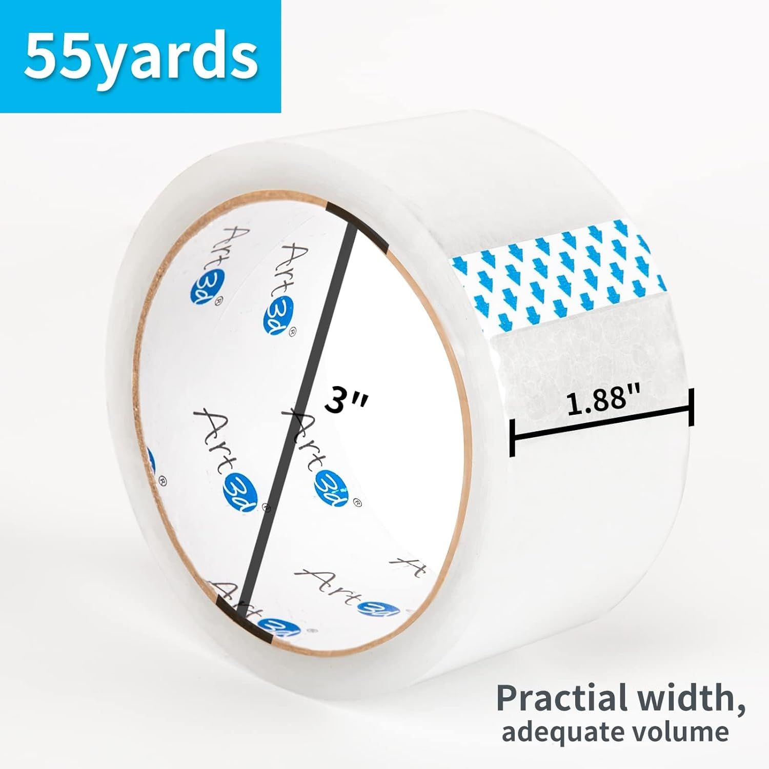 Communicates the physical dimensions of the tape (3 inches diameter, 1.88 inches width) to help shoppers understand the product size and ensure it meets their needs for adequate volume and coverage.…