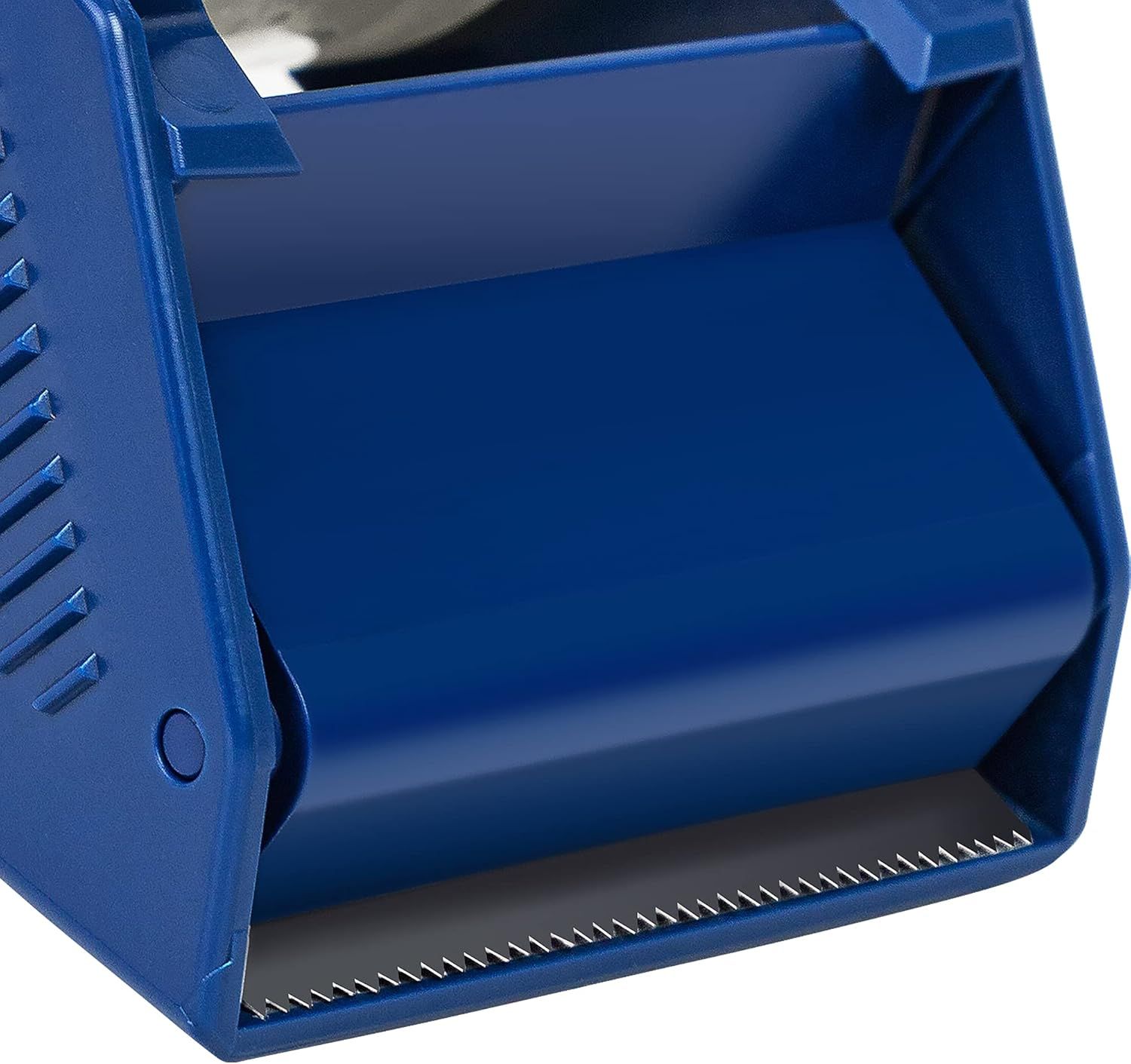 Highlights the physical design features of the bucket attachment, including the serrated cutting edge and ventilation slots, to help shoppers understand the product's construction and functional…