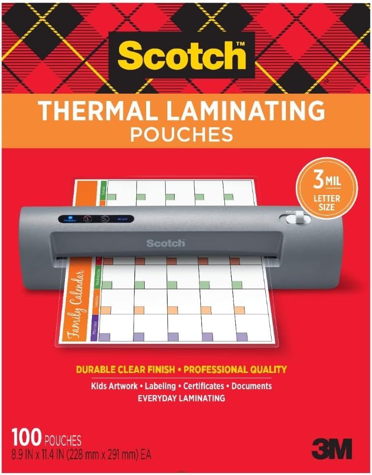 Demonstrates the versatility of the laminating pouches by showing multiple use scenarios to help shoppers understand the product works for various everyday laminating needs.