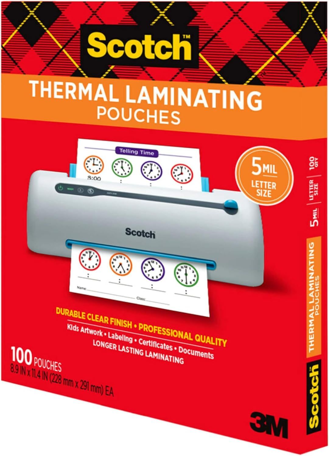 This is a clean product packaging shot showing the Scotch Thermal Laminating Pouches box on a white background with no additional text, graphics, or design elements overlaid.