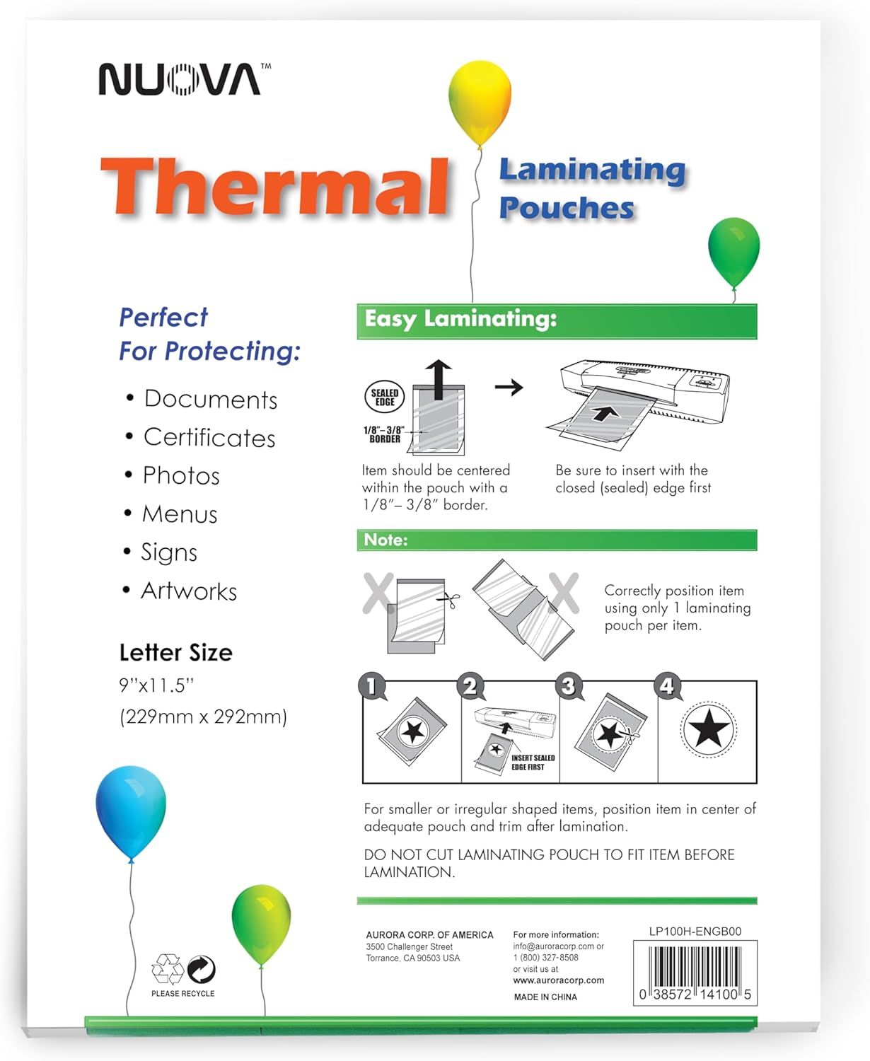 Provides step-by-step visual instructions on how to properly use the thermal laminating pouches, including positioning, insertion, and trimming guidance to ensure successful lamination. Communicates…