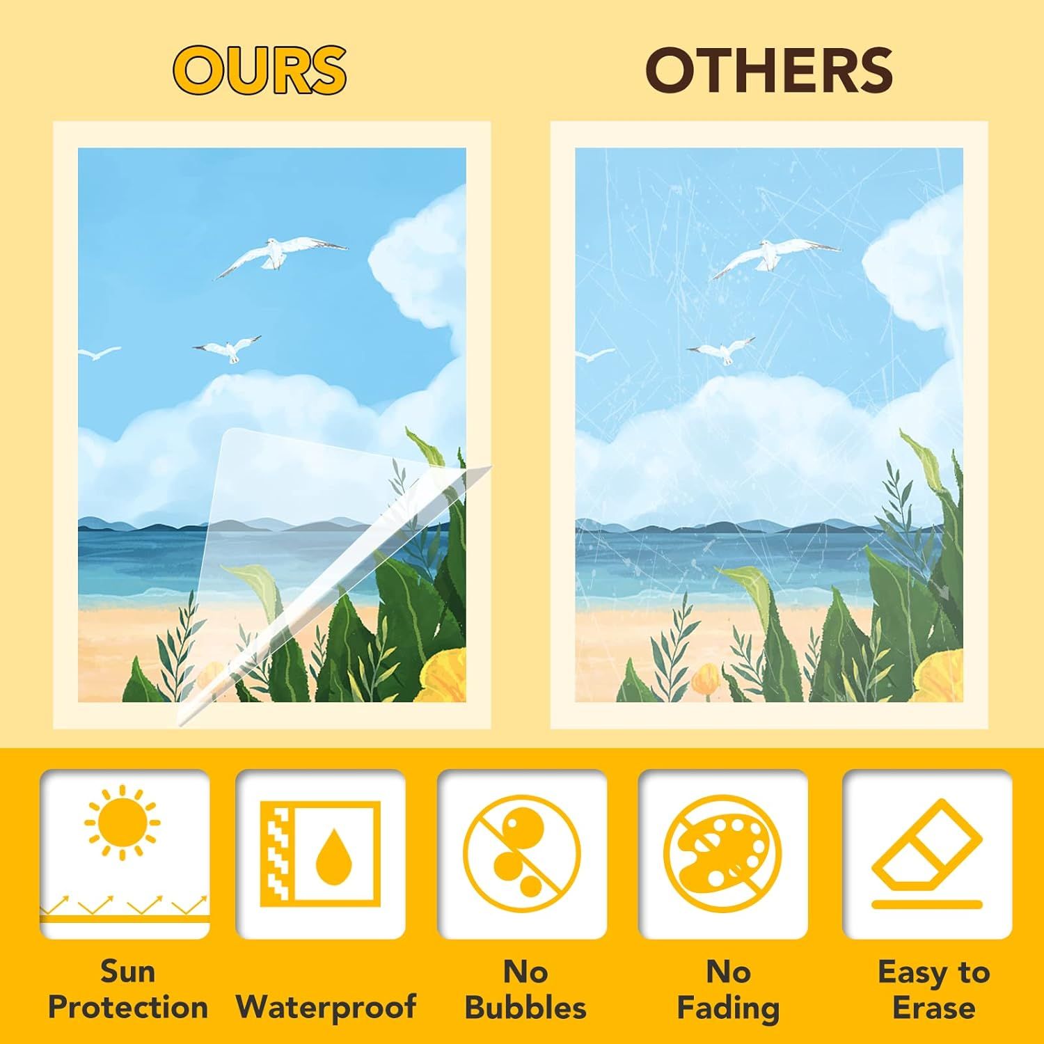 Demonstrates the product's superiority over competing products by showing a side-by-side visual comparison of quality and highlighting five key benefits that make this product better. Showcases five…