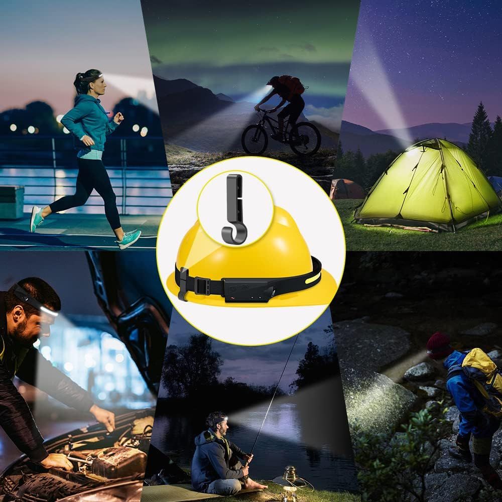 Demonstrates the headlamp's versatility across multiple outdoor and indoor activities including running, camping, biking, fishing, and working, reassuring shoppers that this product is suitable for…