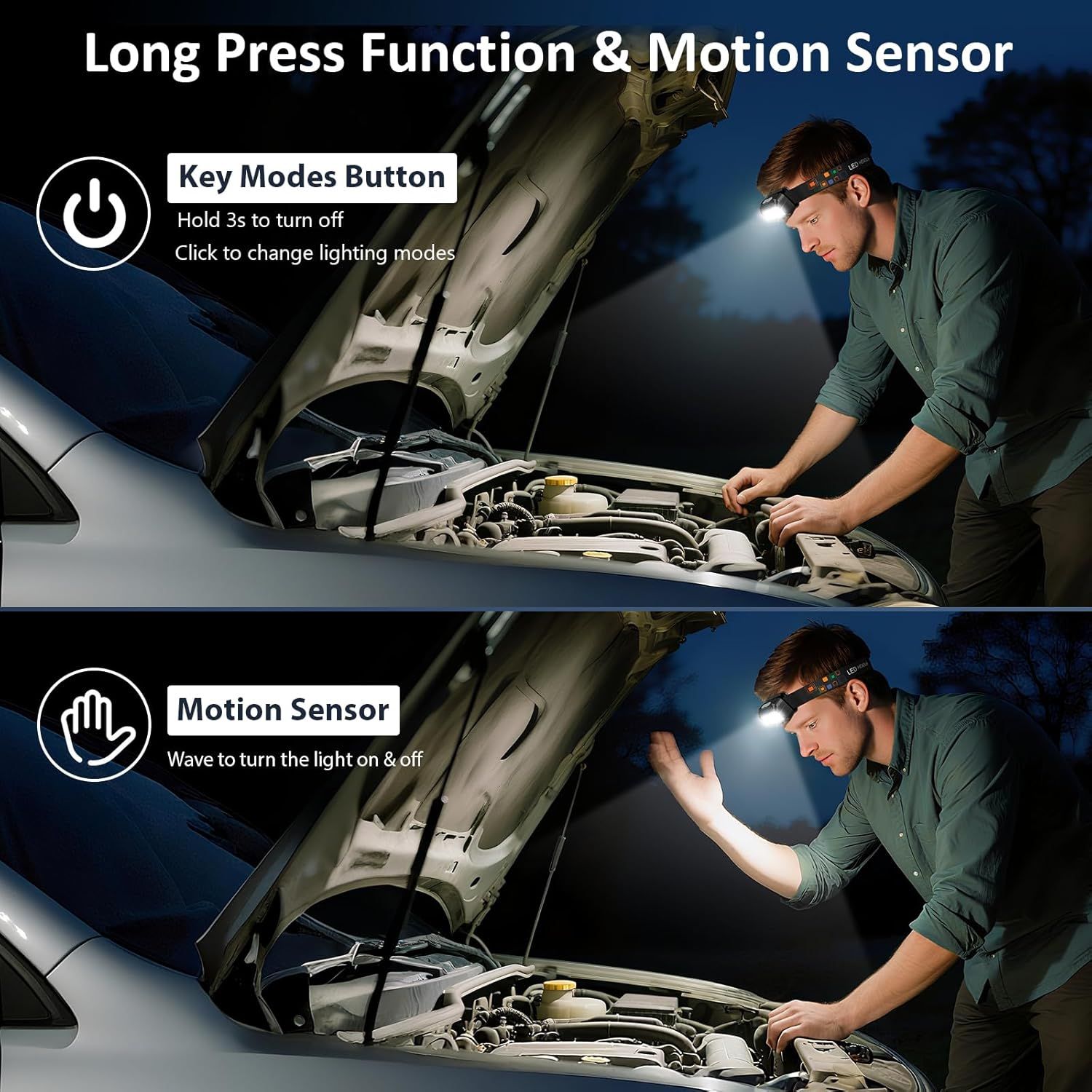 Demonstrates how to operate the headlamp using two different control methods: a key modes button with long press and click functions, and a motion sensor for hands-free operation. Highlights…