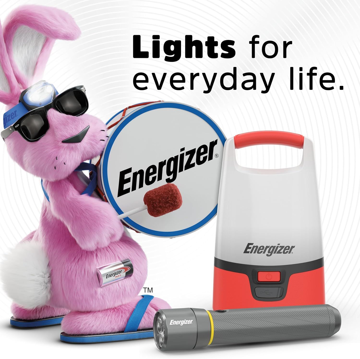 Showcases the Energizer brand's product portfolio of lighting solutions using the iconic Energizer Bunny mascot to build brand recognition and emotional connection with shoppers.
