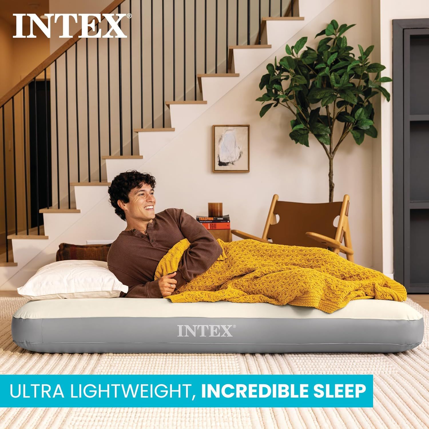 Communicates the product's ultra lightweight design and comfort to reassure shoppers that the air mattress delivers incredible sleep quality.