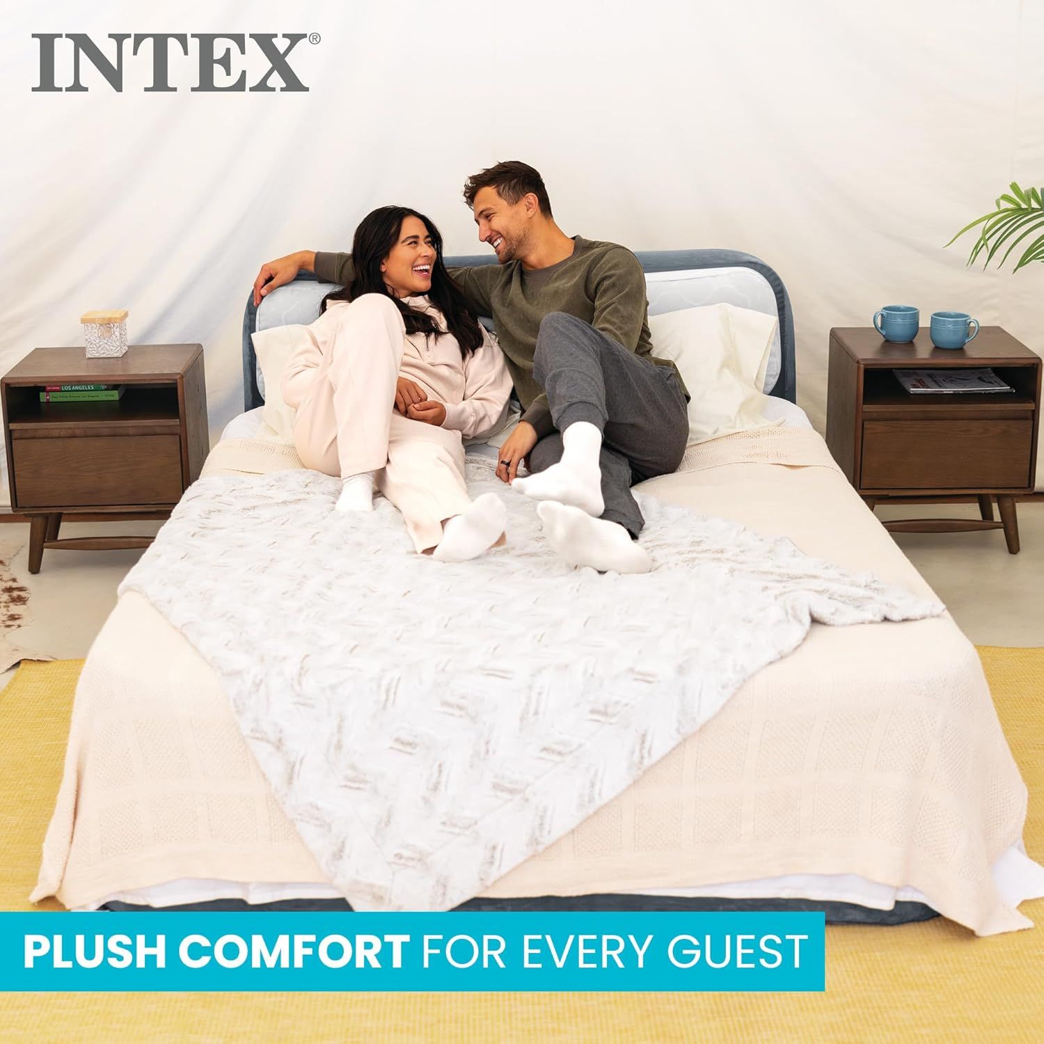 Communicates the comfort and quality of the air mattress to reassure shoppers that it provides a plush, guest-worthy sleeping experience.