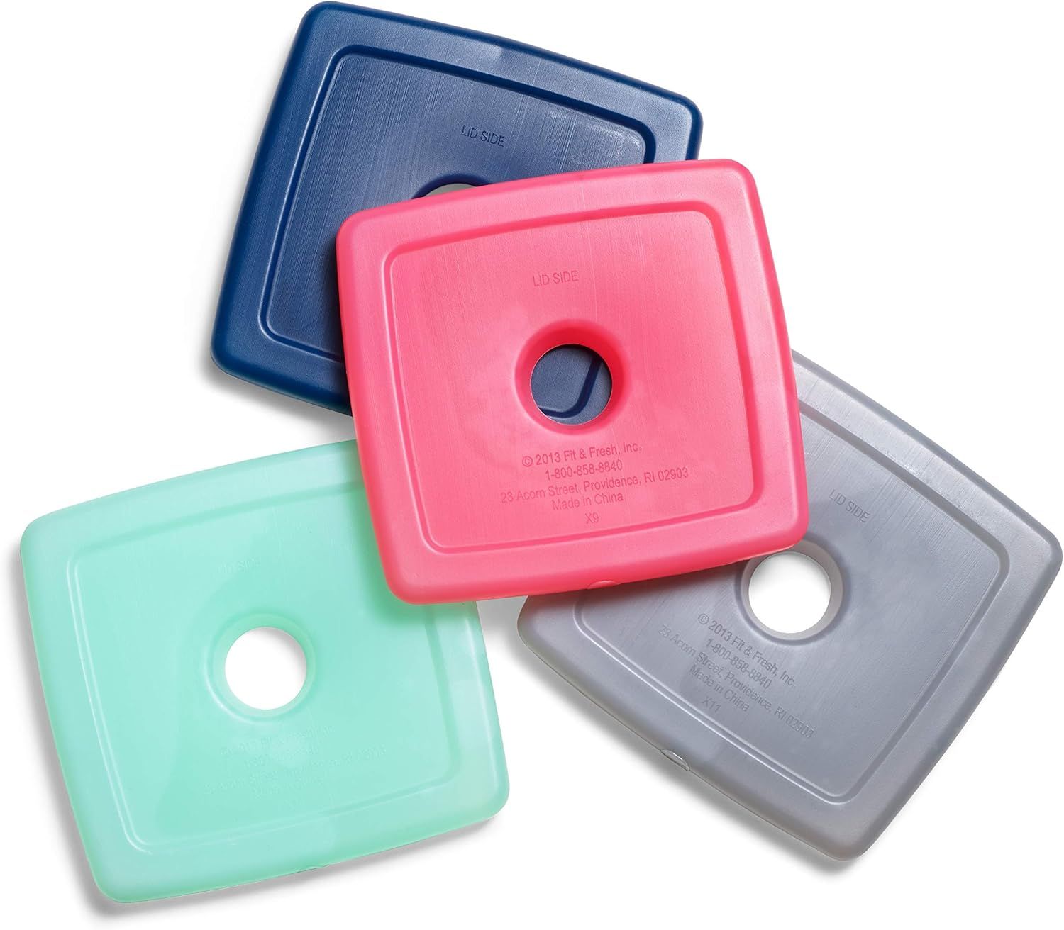 Shows the product clearly on a white background to display the different color options available for the container lids.