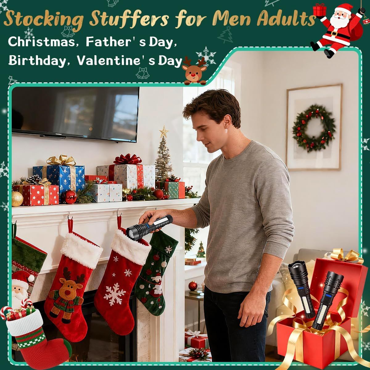 Positions the product as an ideal gift for men across multiple holidays and occasions, emphasizing its versatility as a stocking stuffer and gift option.