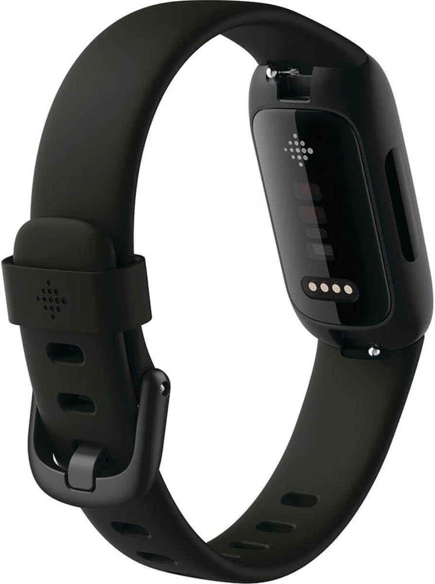 Provides a clean, catalog-style view of the fitness tracker from the back/underside angle, showing the device's physical design, band, clasp, and sensor area without distractions.